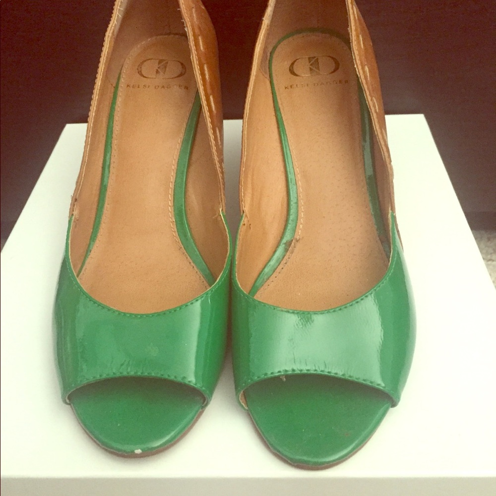 Kelsi Dagger color block peep toe wedges